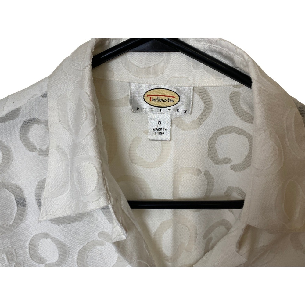 Talbots Women's White Mesh Cutout Pattern Shirt Size 8 Petites Button Up, - Picture 7 of 10